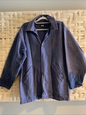 Vintage 1980s Stüssy Black Tag Indigo Canvas Tribe Jacket w/ Hood